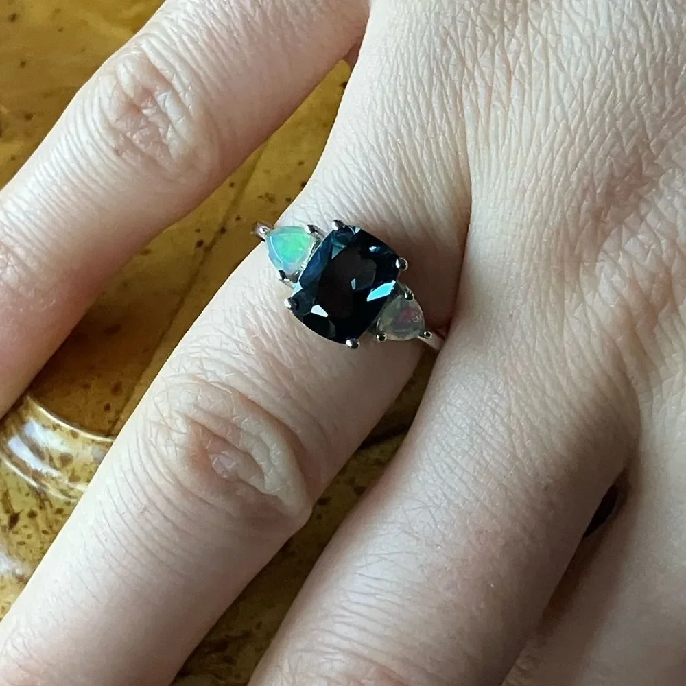 London Blue Topaz Ethiopian Opal Sterling Silver Ring Size 5.75
